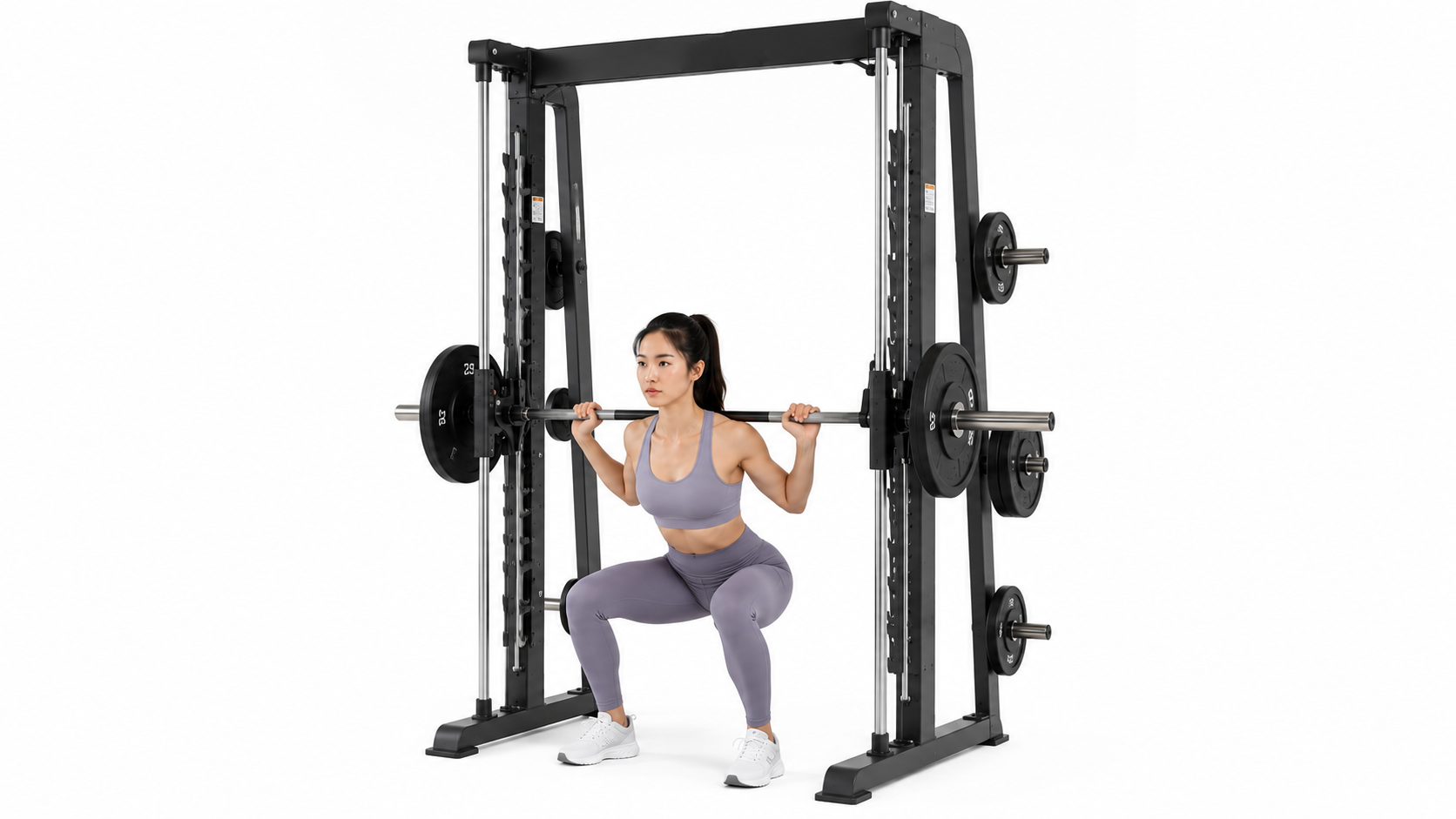 ChatGPT Image Jul 15 2026 03 38 59 PM Asian woman performing a squat using a Smith machine on a white studio background
