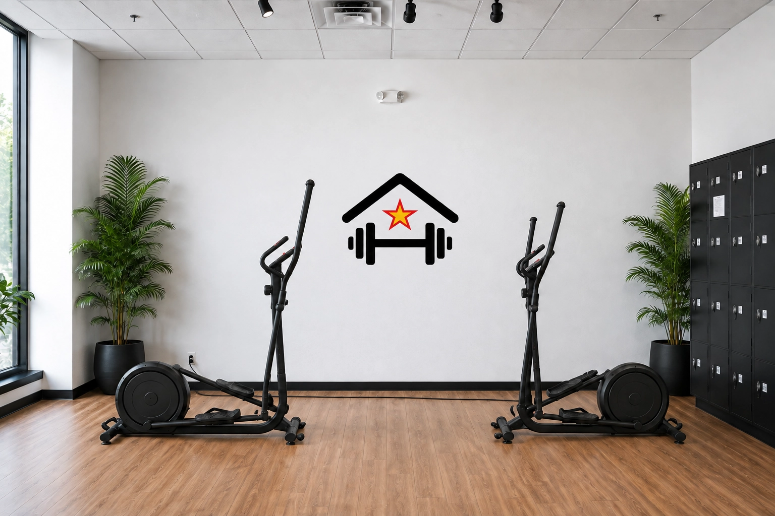 Two high-performance Niceday elliptical machines in bright modern gym home with motivational wall decor