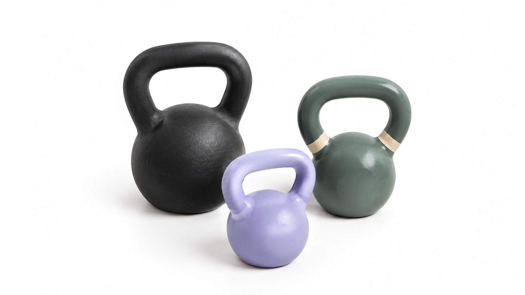 Collection of rust-resistant kettlebells in multiple weight increments with color-coded handles, displaying durable construction options for functional training