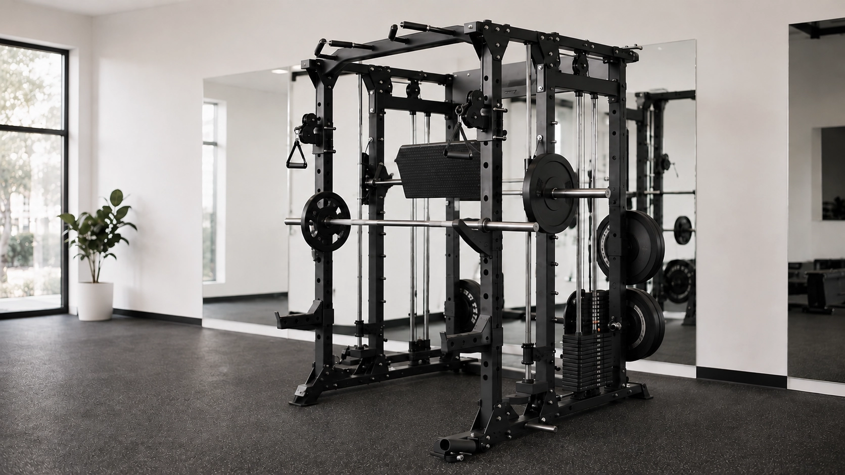 High-performance RitFit Smith machine with cable attachments and weights in modern gym home