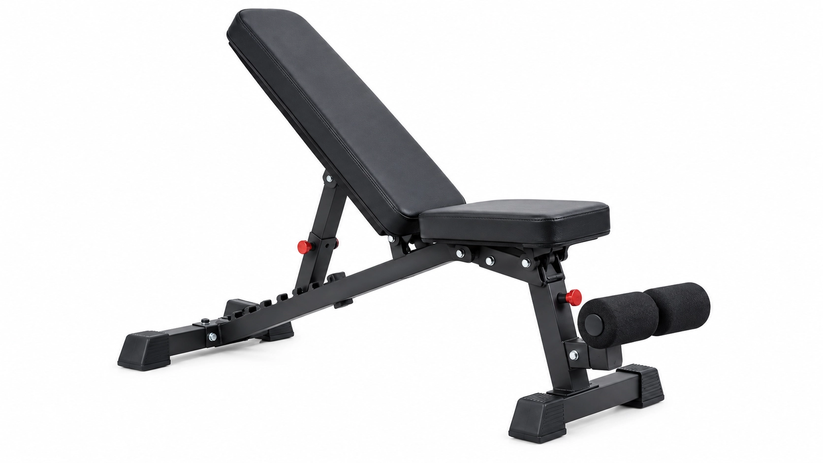 Compact foldable weight bench with adjustable backrest and leg extension attachment for space-saving strength training