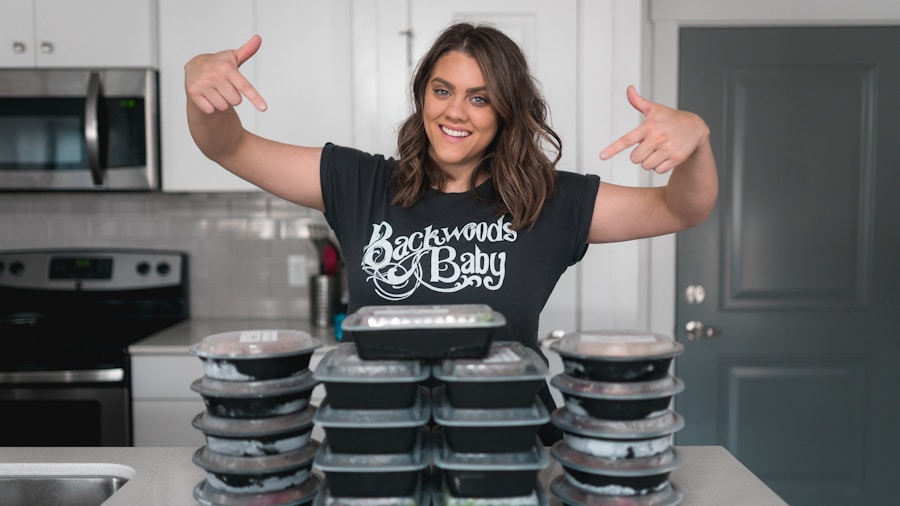 Organized meal prep containers stacked in refrigerator for easy portioning and storage