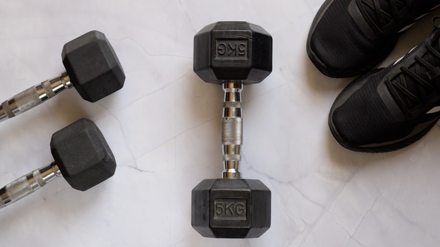 Person doing a workout in a minimalist home gym with basic equipment