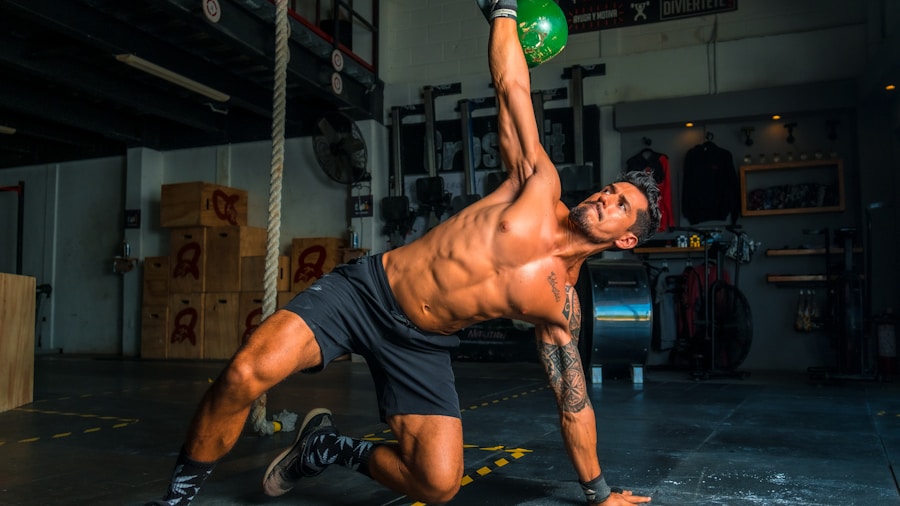 Person performing kettlebell exercise demonstrating combined strength and cardio training workout