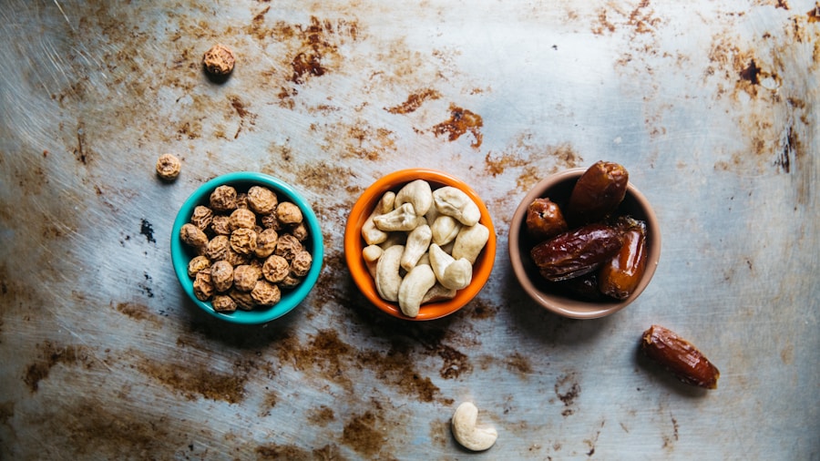 selection of high protein snacks including yogurt nuts and e Selection of high-protein snacks including yogurt, nuts, and eggs on a table