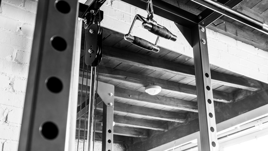 well organized home gym with power rack positioned with adeq Well-organized home gym with power rack positioned with adequate clearance on all sides